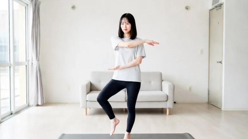 自宅でできるストレッチや筋力トレーニングをする女性