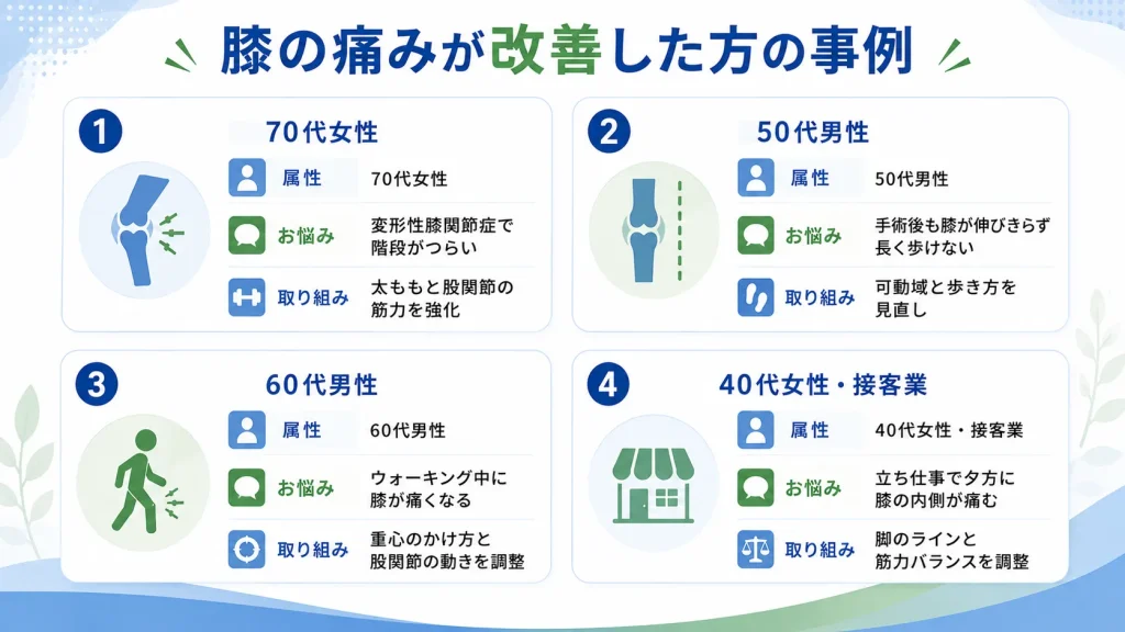 膝の痛みが改善した方の事例の図解